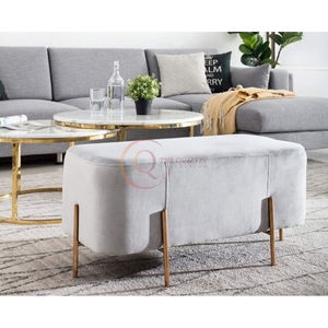 Banc long en acier inoxydable doré, tabouret de pied en lin rembourré pour la maison, hôtel, boutique, restaurant - Product Image 2