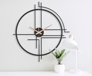 Horloge murale élégante en métal aiguille mouvement mécanique noir Design moderne pour chambre salon bureau cuisine décoration - Product Image 1