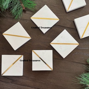 Posavasos de mármol blanco Natural redondos hechos a mano de lujo 6 uds. Posavasos de latón elegantes para el hogar y la Mesa al por mayor - Product Image 4