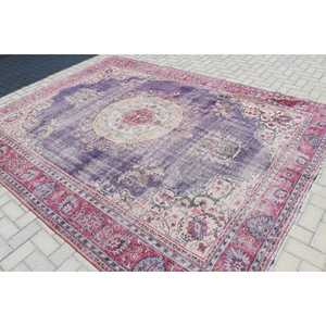 Alfombra turca de 8.1x10.3 pies, alfombra con diseño de plantas y árboles morados, de lana. - Product Image 4