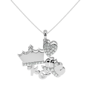 Pendentif Monogramme Cœur Couronné 0,30 Carat Diamant Naturel Couleur HI Pureté VS-SI Certifié IGI Plaqué Or - Élégance Intemporelle - Product Image 2