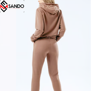 Chándales esenciales de alta calidad para mujer, conjunto de dos piezas de algodón 100% grueso de gran tamaño, pantalones de chándal con logotipo personalizado y Sudadera con capucha - Product Image 4