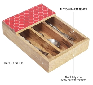 Moroccan Red Mango Wood Spoon Holder In Sheesham & Mango Wood Wooden Utensil Caddy Countertop Cutlery Holder - Product Image 4