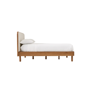 Modern Solid Wood Eco-Friendly <b>Bed</b> Frame for Apartment and Residential Bedrooms with Upholstered Panel Headboard Design - Product Image 3