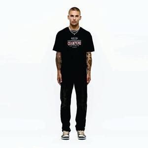 เสื้อยืดผ้าฝ้ายโอเวอร์ไซส์สำหรับผู้ชายแบบกำหนดเอง-ทรงหลวมไหล่ตกว่างเปล่าดีไซน์โลโก้ - Product Image 2