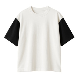 T-shirts pour hommes à épaules tombantes surdimensionnés, 100% jersey de coton doux, corps blanc avec manches noires, style streetwear unisexe - Product Image 1