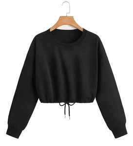 2025 100% suéteres lisos de algodón de manga larga para mujer, Top corto de gran tamaño, sudadera recortada cálida sólida a la moda - Product Image 3