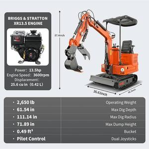 Mini-excavatrice d'origine d'usine de 2650 lb avec moteur à essence de 13,5 CV, accessoires à connexion rapide, compacte, avec garantie de PLUS QUE DE L'UN AN - Product Image 2
