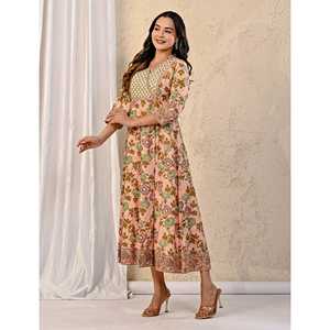 Vestido Largo Estampado de Algodón Color Durazno, Estilo Casual Elegante Hippie para Mujer, Transpirable, Cintura Natural, Talla 5XL, para Club - Product Image 5