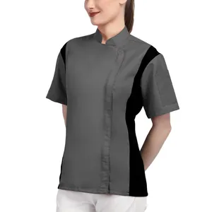 Short Sleeves Zipper Chef Coat Jacket Uniform for women with Side Mesh ideal for Caterers and Culinary professional