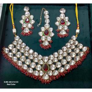 414 CC Pear Cut Moissanite Bezel Setting Women's Wedding Mehandi Kundan Necklace - Product Image 3
