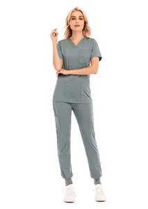 Unisex Denim Long Sleeve <b>Nurse</b> <b>Scrub</b> Suit Stretchy Breathable Hospital Uniforms Set Comfortable Medical <b>Scrubs</b> Customized Color - Product Image 6