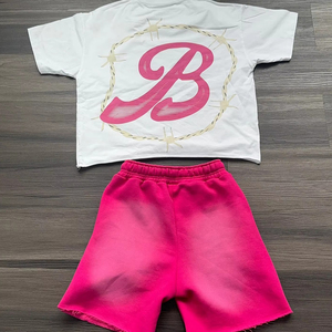 เซ็ตเสื้อยืดลำลองของผู้ชาย2025กางเกงขาสั้นผ้าฝ้ายฟอกสีกรดระบายอากาศได้กำหนดโลโก้ได้เองชุดฤดูร้อน - Product Image 2