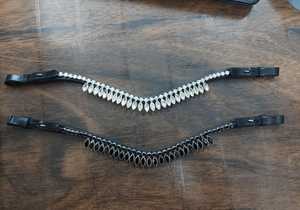 Banda de cejas de cuero de diseñador cómoda de gran calidad para caballos marrón y negro con hoja azul y costura elegante para montar - Product Image 2