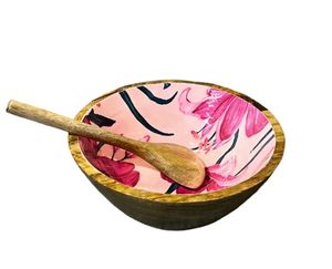 Cuenco de florecimiento de palisandro, cuencos de ensalada de madera decorativos hechos a mano de madera con utensilios para servir, accesorio de comedor de madera - Product Image 1