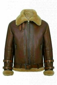 B3 RAF Brown Bomber <b>Aviator</b> <b>Men</b> Pilot Fur Shearling Real <b>Leather</b> <b>Jacket</b> - Product Image 3