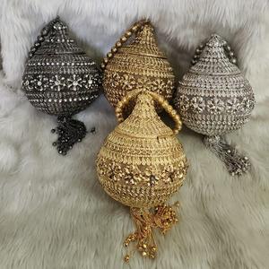 Vivid JM2510 Handmade Vintage Indian Metal Stone Clutch Chains Stylish Acrylic Lining Flap Closure Weddings Evening Parties - Product Image 1