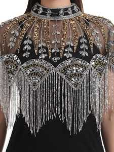 <strong>Beaded</strong> and Sequined Burlesque Cape <strong>Beaded</strong> <strong>Fringe</strong> Hanging Down Fastens at the Neck Beautiful Festive Clothes Festival Capes - Product Image 5