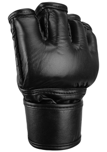 Black Leather MMA Gloves Half Finger <b>Velcro</b> Closure Unisex for Martial Arts - Product Image 4