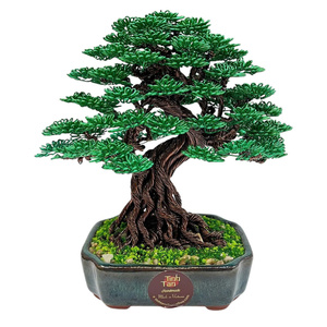 Escultura de Bonsái Metálica Hecha a Mano, Arte en Alambre Verde, Maceta Rectangular de Porcelana, Decoración de una Sola Pieza - Product Image 5
