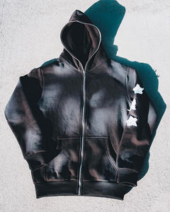 Unisex Distressed Acid Wash Tracksuit Sweat <b>Suits</b> with Full Zip Hoodies Custom Logo <b>Men</b> Jogger Set Printed Techniques - Product Image 3