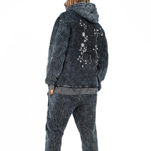 Chándales de lavado ácido para hombre de algodón pesado 100% del fabricante OEM, diseño personalizado, conjuntos de ropa de calle de dos piezas de invierno de talla grande - Product Image 4