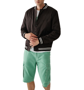 Haute qualité hommes Satin Bomber vestes couleur unie à capuche Style universitaire épaules tombantes Offre Spéciale toile Baseball vestes hiver - Product Image 1