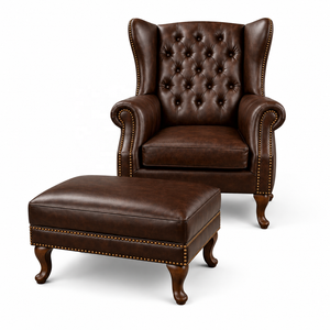 Luxury Chesterfield Wingback <b>Chair</b> Ottoman Custom Color Genuine Buffalo Leather High Back Accent Armchair for Living Room Villa - Product Image 5