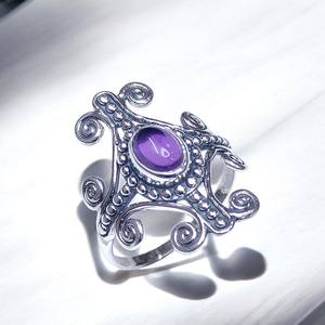 Pierre précieuse Améthyste Pierre naturelle Pierre précieuse Argent sterling 925 Serti de griffes classique Certifié Bagues unisexes Bijouterie fine - Product Image 2