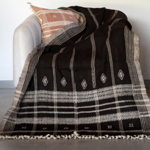 Manta suave de lana 100% estilo bohemio, diseño bordado a rayas gruesas, cama ecológica, sala de estar, decorativa, para acampar al aire libre - Product Image 5