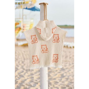 Varol 100% Organic Cotton Muslin Kids' <b>Poncho</b> with Striped Tiger Pattern Square Bath Towel Set for Baby Care for Babies - Product Image 3