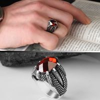 Vente en gros d'anneaux pour hommes Azuris VALKH1156 en argent sterling 925 de style ottoman avec pierre naturelle agate, fabriqués à la main en Turquie