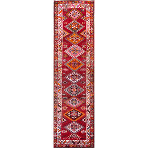 Nuray Hand Knotted Wool Rugs in <b>Red</b> & Orange Geometric Pattern Pae-3058 for Home Use - Product Image 1