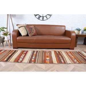 2.2x10 ft Turkish <b>Rug</b>, <b>Runner</b> Vintage <b>Rug</b>, Brown Check <b>Rug</b> - Product Image 5