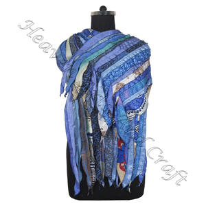 Seda reciclada Sari 15 tiras diseñador bufandas hechas a mano estola chales SC628 seda fina venta al por mayor reciclado Vintage Sari bufanda femenina - Product Image 6