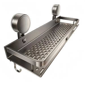 1 unidad de estante de ducha flotante de alta resistencia con acabado pulido, con ventosas, montaje en pared antirrobo con ganchos para toallas, para montaje en esquina - Product Image 3