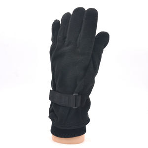 Guantes deportivos de invierno para adultos-Fleece de punto y Spandex con detalle de cuero Guantes de esquí al aire libre unisex negros - Product Image 3