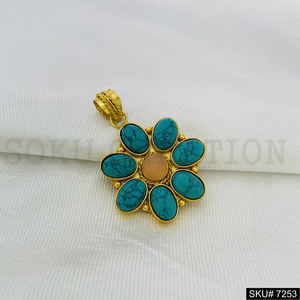 Turquoise Flower-Designed Earrings With <b>Gold</b> Plating Unique Premium <b>Jewelry</b> <b>Set</b> Including Necklaces for Party SKU7250 - Product Image 6