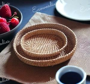 Plateau de service en rotin de bambou fabriqué à la main classique ensemble 2 paniers de Fruits tissés organisateur de cuisine rustique pour la décoration intérieure utilisation au Restaurant - Product Image 2