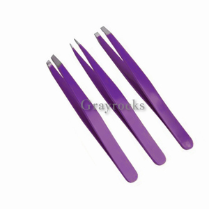 Pinzas clásicas para cejas de acero inoxidable de 3 piezas al por mayor diseño de punta puntiaguda inclinada - Product Image 3