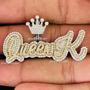 Pendentif Lettre Unisexe Personnalisé Plaqué Or 10K et Rhodium, Sertie de Diamants de Laboratoire Taille Ronde Brillante, Style Hip Hop - Product Image 3