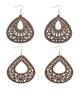 Boucles d'oreilles en forme de larme en bois 2 paires boucles d'oreilles en bois naturel cadeaux pour femmes filles boucles d'oreilles goutte légère pendentif bohème - Product Image 2