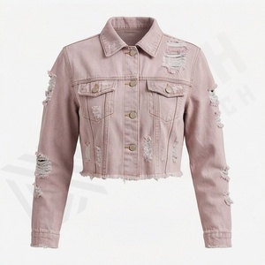 <b>Winter</b> Fashion Top Chic Women Ripped Denim Jackets Washed Customized Color Soft Distressed Regular <b>Coat</b> Faux Pockets Cotton - Product Image 1