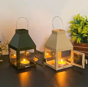 Lanterne en métal bleue avec motif découpé, porte-bougie suspendu, décoration de table et d'extérieur pour le Ramadan et les événements - Product Image 5