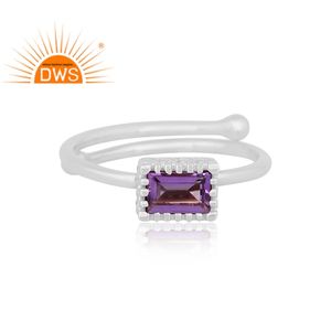 Meilleures ventes de bijoux en argent sterling avec améthyste naturelle, pierres précieuses, design rectangulaire, bague empilable, fabricant - Product Image 2