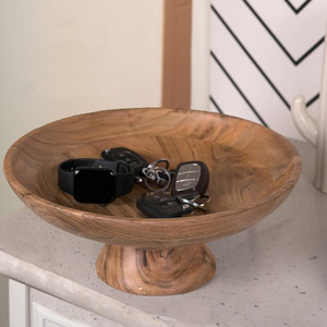 ชามแบบมีฐานวางทำจากไม้อะคาเซียชามใส่อาหารทำจากไม้ของตกแต่งโต๊ะรับประทานอาหารทำจากไม้จานใส่ผลไม้จานใหญ่สำหรับทำขนมชามทรงกลมสำหรับใส่เค้กขนม - Product Image 4