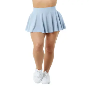 High Waisted Light Blue Skirt for Women 100% Polyester Jersey Knit Cotton Compression Lined Mesh with Embroidery XS Size and Sho