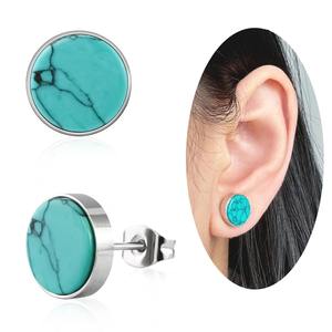 Tibétain Turquoise 10mm circulaire en argent Sterling plaqué or boucles d'oreilles à la main pierres précieuses naturelles mariage et fête cadeau bijoux - Product Image 2