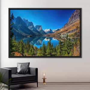 Printed Canvas: Tranquil Mountain View, Montana Nature Artwork,1P:Black <b>Framed</b> - Product Image 1