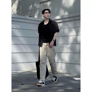 [Nueva llegada] Pantalones Kaki holgados unisex con cintura elástica, pierna recta y pierna recta - Product Image 2